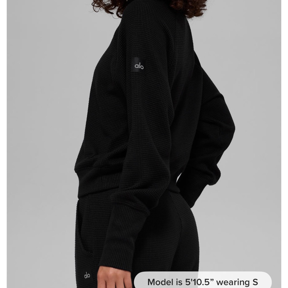 Brand New ALO Yoga Women's Black Waffle Weekend Long Sleeve